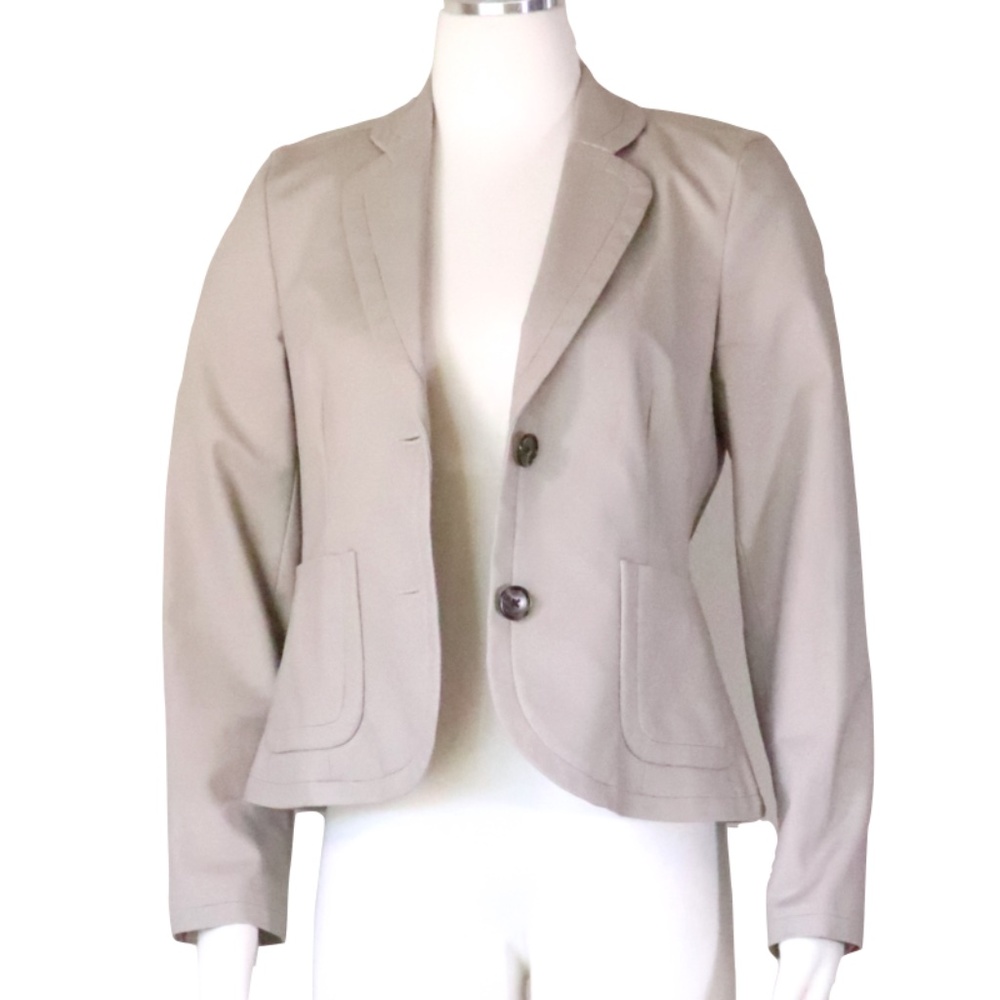 Casual stone colored tailored single breasted cotton blazer - Picture 2 of 9